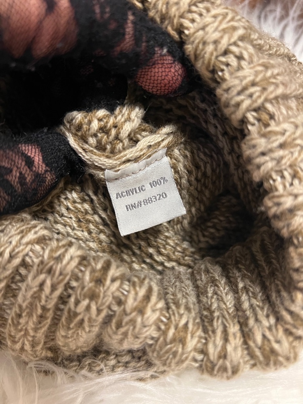 C.C Marled Knit Beanie in Taupe and Cream - Picture 5 of 7
